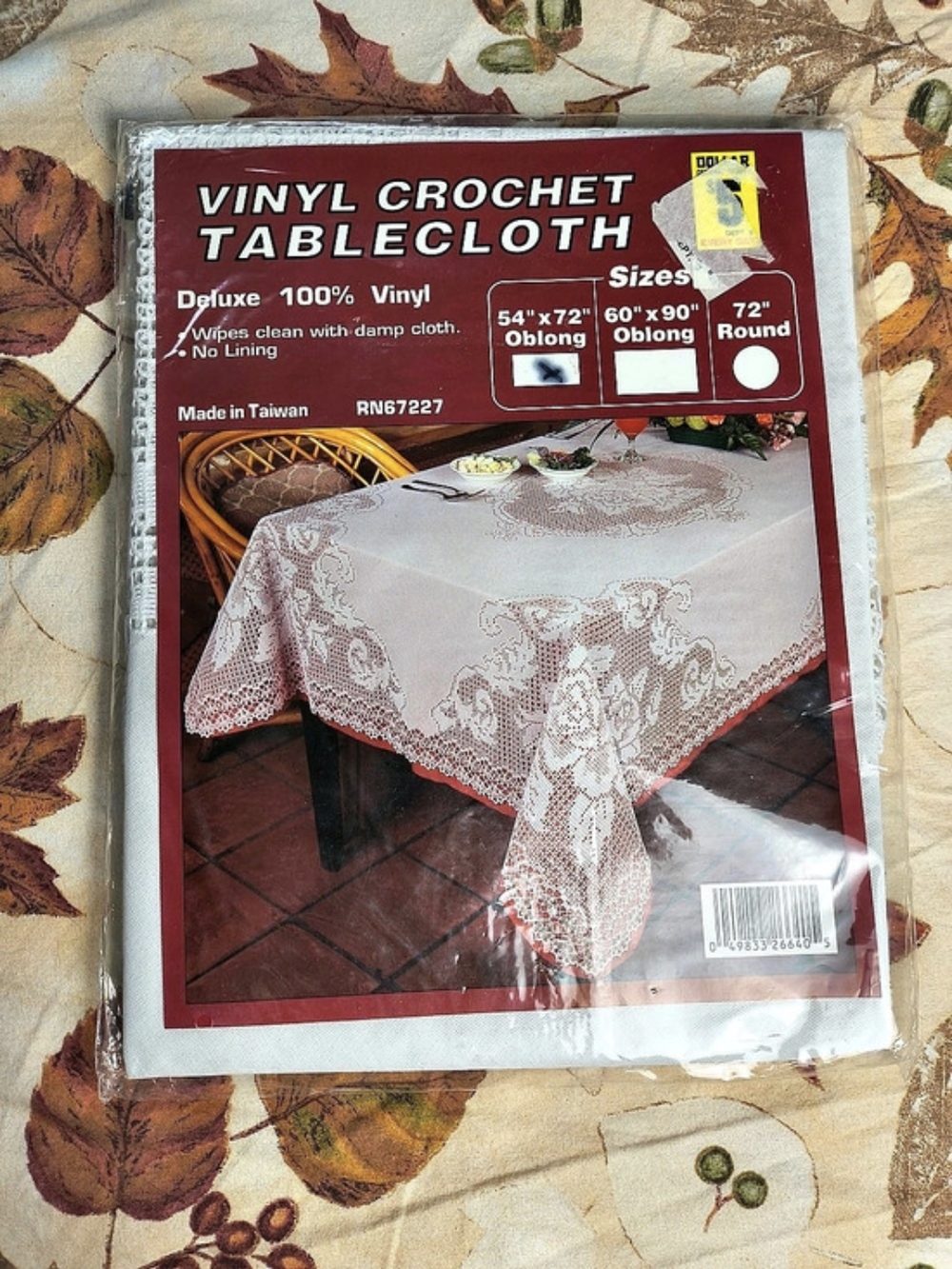 Vintage Vinyl Crochet Tablecloth White 54" x 72" NWT